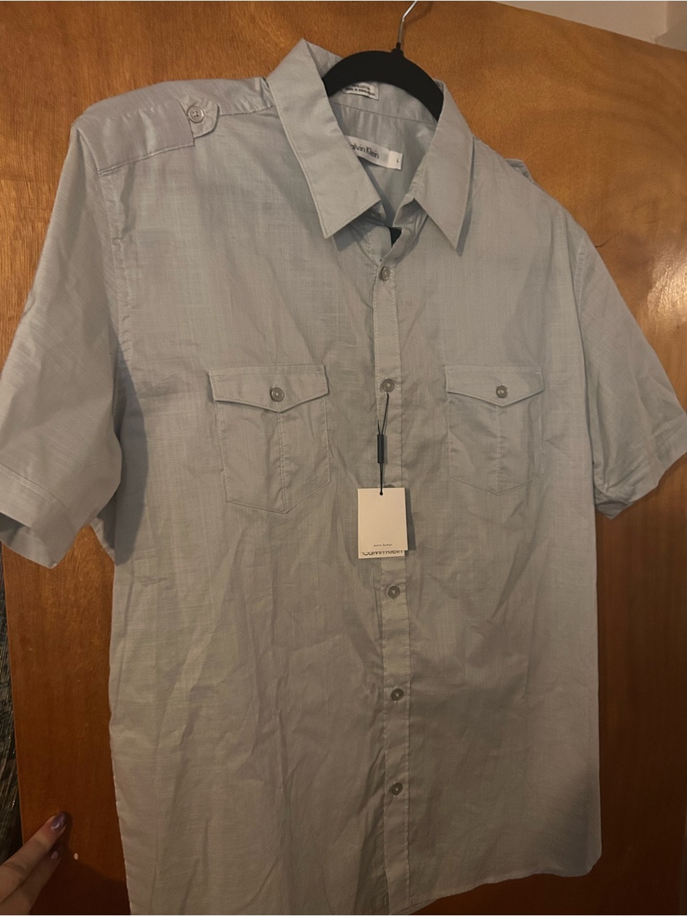 Light Blue/Grey Short-Sleeve Button-Up Shirt by Unknown Brand
